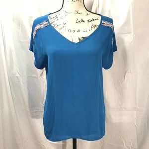 Miami Woman's V-Neck Cap Sleeve Blue Blouse Sz S